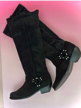 Free People Lockhart Black Suede Cushion
Leather Square Toe
Harness Boot NEW